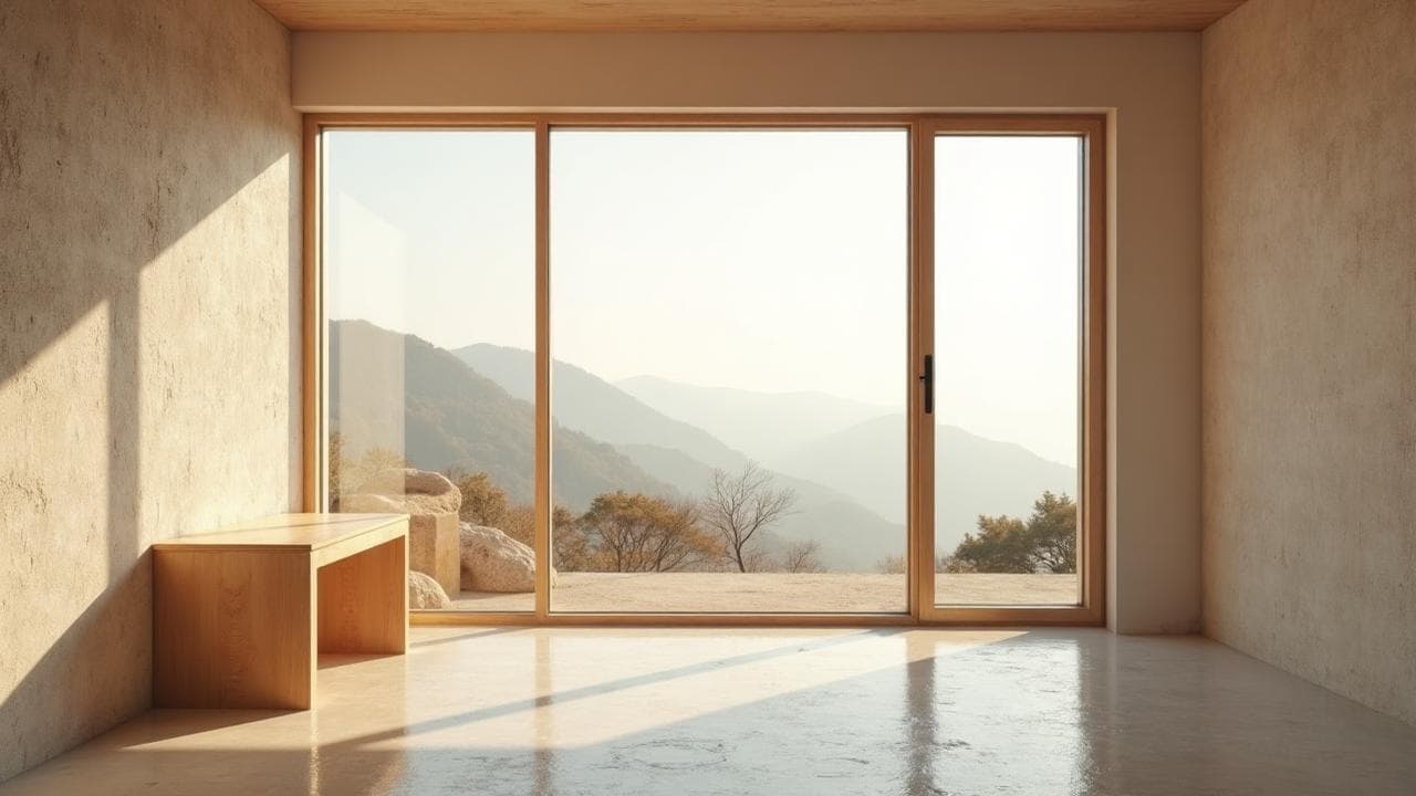A serene retreat space with a desk by a window